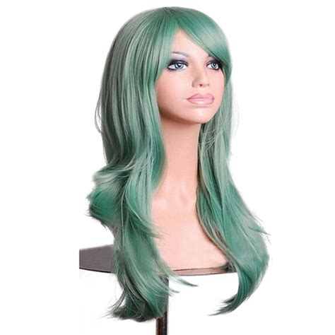 soowee cm long wavy blue wig womens heat resistant synthetic hair female cosplay wigs