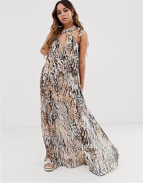 River Island Maxi Dress With Halter Neck In Mixed Print Asos