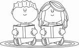Reading Clipart Clip Kids Boy Girl Children School Library Book Cute Buddy Read Kid Cartoon Partners Books Transparent Two Outline sketch template
