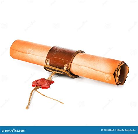 ancient scroll  wax seal isolated  white stock photo image