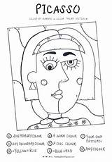 Picasso Colour Grundschule Kunstunterricht Lessons Zahlen Cubism Arbeitsblatt Atividades Clases Pintura Enseñar Figuras Farbtheorie Druckbar Handouts Basteln Artistica Aulas Visuais sketch template