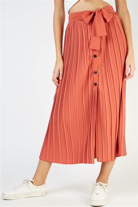 button front midi pleated skirt just 7