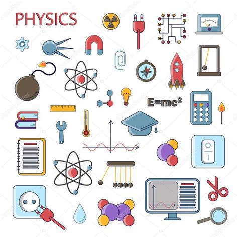 conjunto de la fisica cientifica vector planos iconos simbolos de