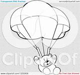 Teddy Bear Clipart Parachute Floating Transparent Background Royalty Cartoon Vector Perera Lal sketch template