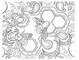 Adult Bee Pages Honey Coloring Bees Bohemian Printable Color Sheets Zentangle Aztec Drawing Template Cool Tribal Etsy Choose Board sketch template