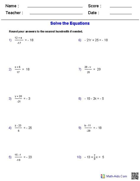 step equations worksheets  integers algebra worksheets