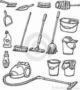 Cleaning Equipment Tools Illustration Housekeeping Dreamstime Pages Coloring Drawing Stock Drawn Hand Set Vector Converted Illustrations sketch template