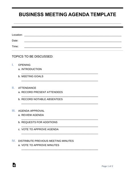 business meeting agenda template    documents   word