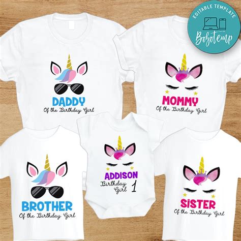unicorn family family matching birthday shirt createpartylabels