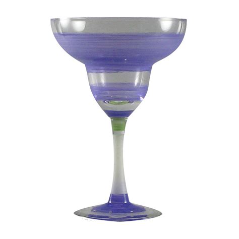Set Of 2 Purple Retro Stripe Hand Painted Margarita Drinking Glasses