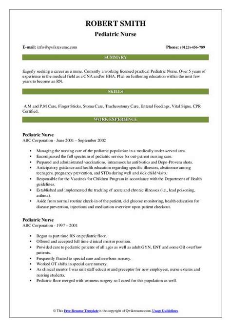 Pediatric Nurse Resume Samples Qwikresume