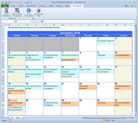 wincalendar excel calendar creator  holidays