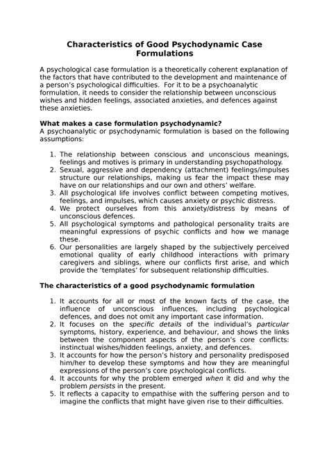 case formulation guidelines characteristics  good psychodynamic