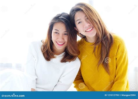 Lgbt Young Cute Asian Women Lesbian Couple Happy Moment Homosexual