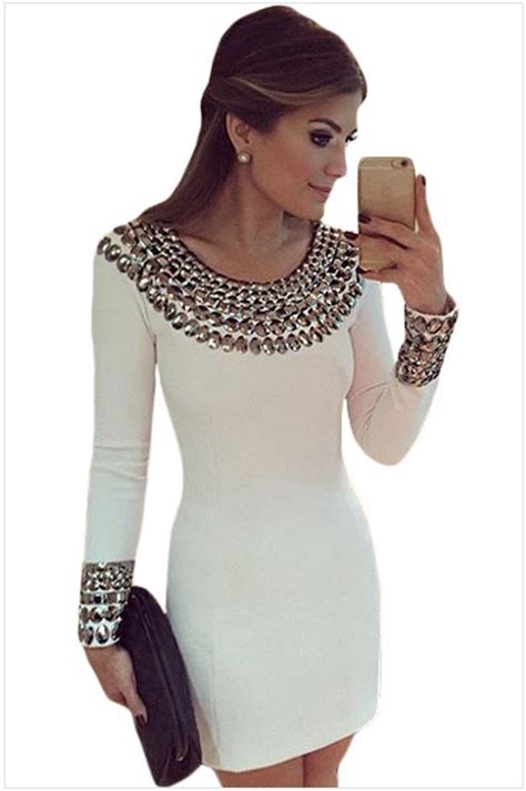 2016 Latest Fashion White Long Sleeve Midi Dress Online