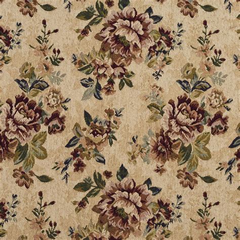vintage beige and burgundy floral chenille upholstery