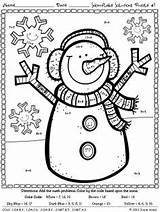 Color Number Snowman Addition Worksheets Printable Coloring Worksheeto Multiplication Via sketch template
