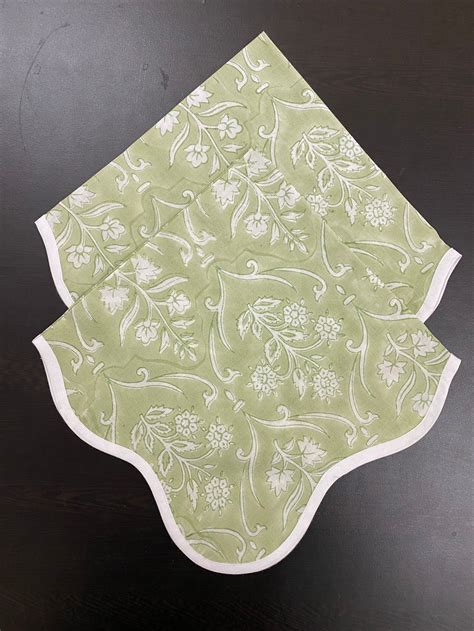 sage green cloth cloth napkins floral print india handmade etsy