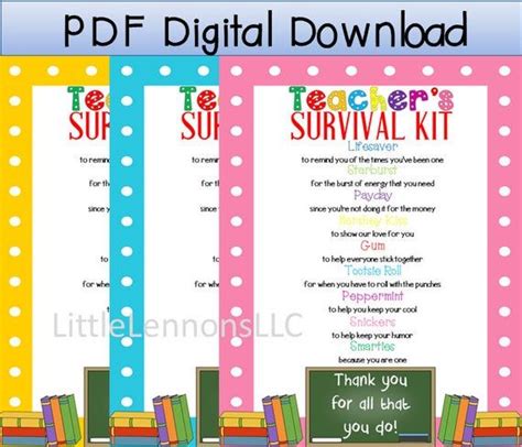 digital  teachers survival kit printable etsy survival kit