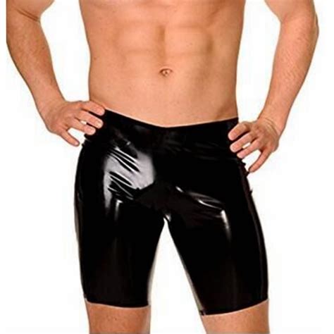 cfyh new sexy men skinny faux pu leather shorts wetlook black short