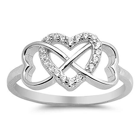 Sterling Silver 925 Cz Womens Triple Heart Infinity Promise Ring Size