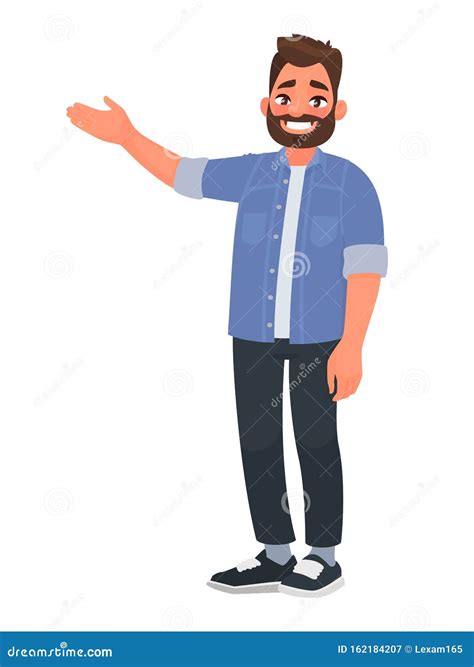 happy man points   character  advertisement stock illustration illustration