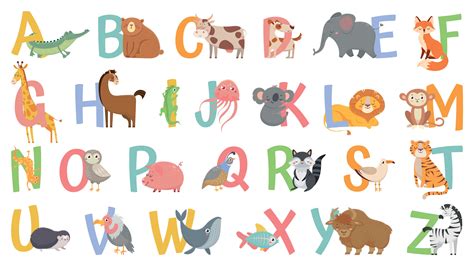 cartoon animals alphabet  kids learn letters  funny animal zoo abc  english alphabet
