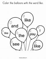 Sight Words Color Balloons Coloring Word Worksheet Pages Balloon Twistynoodle Print Template Worksheets Noodle Built California Usa Favorites Login Add sketch template