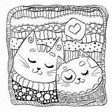 Kolorowanki Koty Volwassenen Valentijnsdag Dwa Liefde Ontwerp sketch template