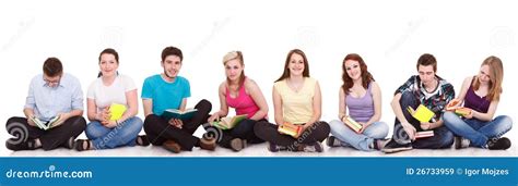 group  students sitting   floor stock image image  read
