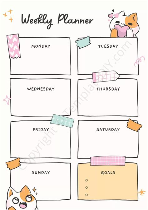 weekly planner  kids printable template   word