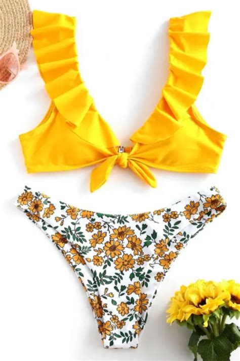 Bikini Floral Swimsuits Ruffle Bikini Top Tie Knot Bikini Top Cute