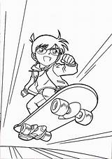 Conan Detective Skateboard Playing Coloringhome sketch template