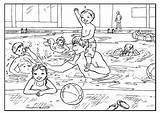 Swimming Coloring Colouring Pool Pages Kids Children Outline Fun Activity Summer Drawings Village Public Dad Simple Surfing Holidays sketch template