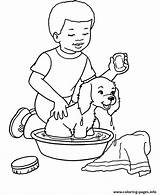 Dog Bathing Coloring Boy His Pages Printable sketch template