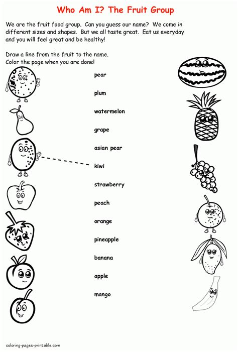 healthy food coloring sheets fruit group coloring pages printablecom