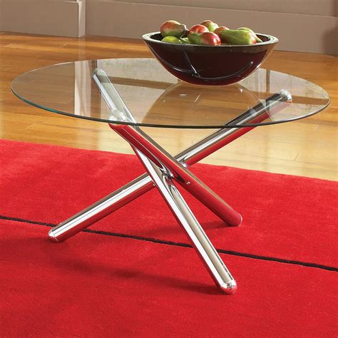 Riviera Round Coffee Table Set Glass Chrome Cylindrical