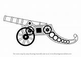 Cannon Draw Drawing Artillery Vintage Step Tutorials sketch template