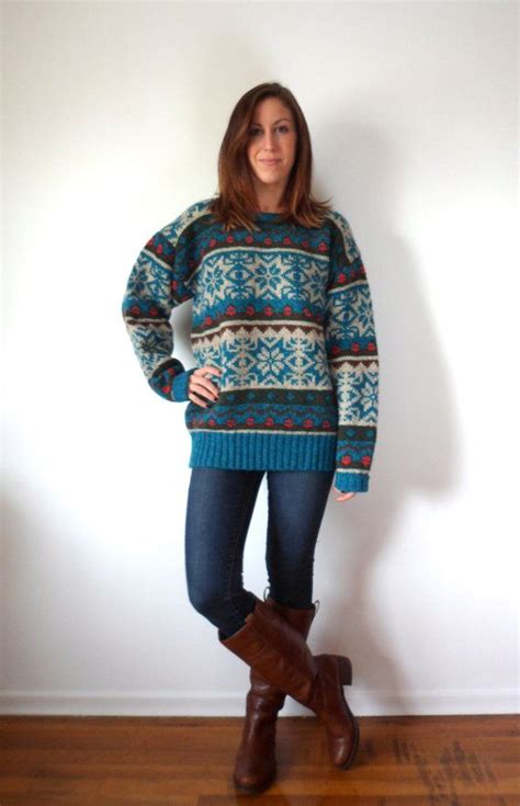 Chaps Ralph Lauren Sweater Shetland 100 Wool 80 S Nordic