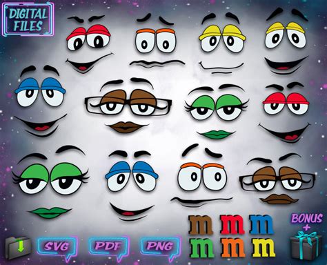 mm faces svg files  print  cut colored candy etsy