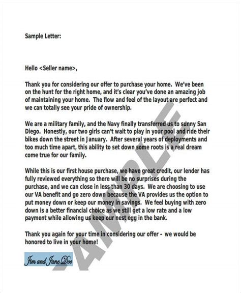 sample home purchase offer letter  document template