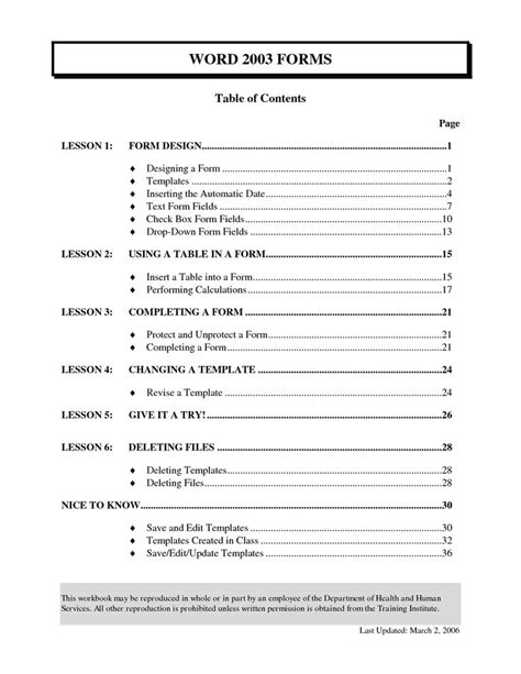 table  contents template unusual table  contents template