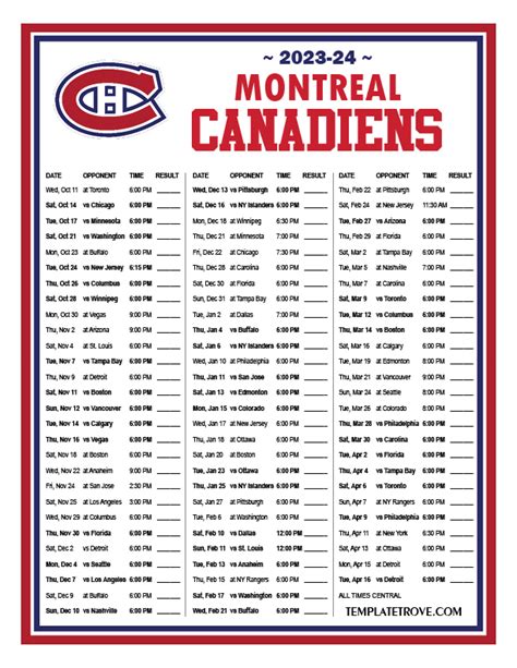 montreal canadiens schedule  carte bretagne