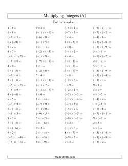 integers worksheets