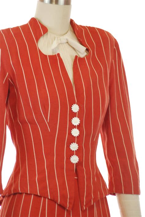 Fantastic 1930s Red Pinstripe Suit With Built In Dickie By