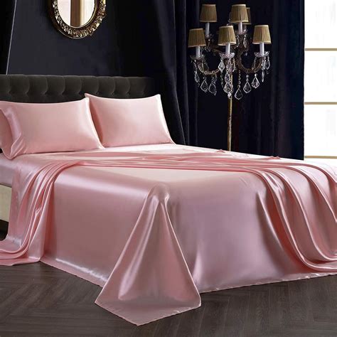 amazoncom siinvdabzx pcs satin sheet set twin size ultra silky soft blush pink satin twin bed