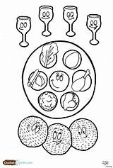 Passover Coloring Seder Plate Pages Pesach Drawing Printable Print Kids Printables Jewish Cups Wine Sheet Colouring Four Matzah Sheets Festivals sketch template
