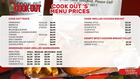 update cook  menu prices  trays burgers
