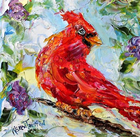 Karen Tarlton Original Oil Painting Cardinal Bird By