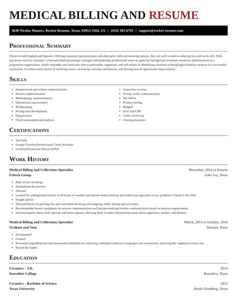medical billing  collections specialist resumes rocket resume